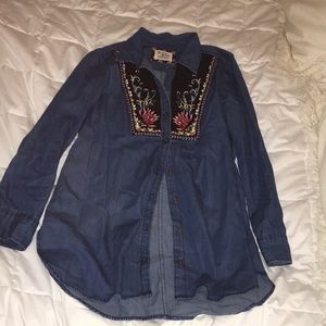 Anthropologie denim pattern button down tunic